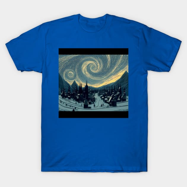 Starry Night Over Hogsmeade Village T-Shirt by Grassroots Green